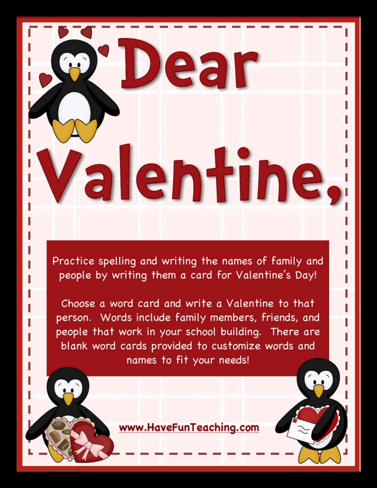 An educational teaching resource from Have Fun Teaching entitled Dear Valentine Activity downloadable at Teach Simple.