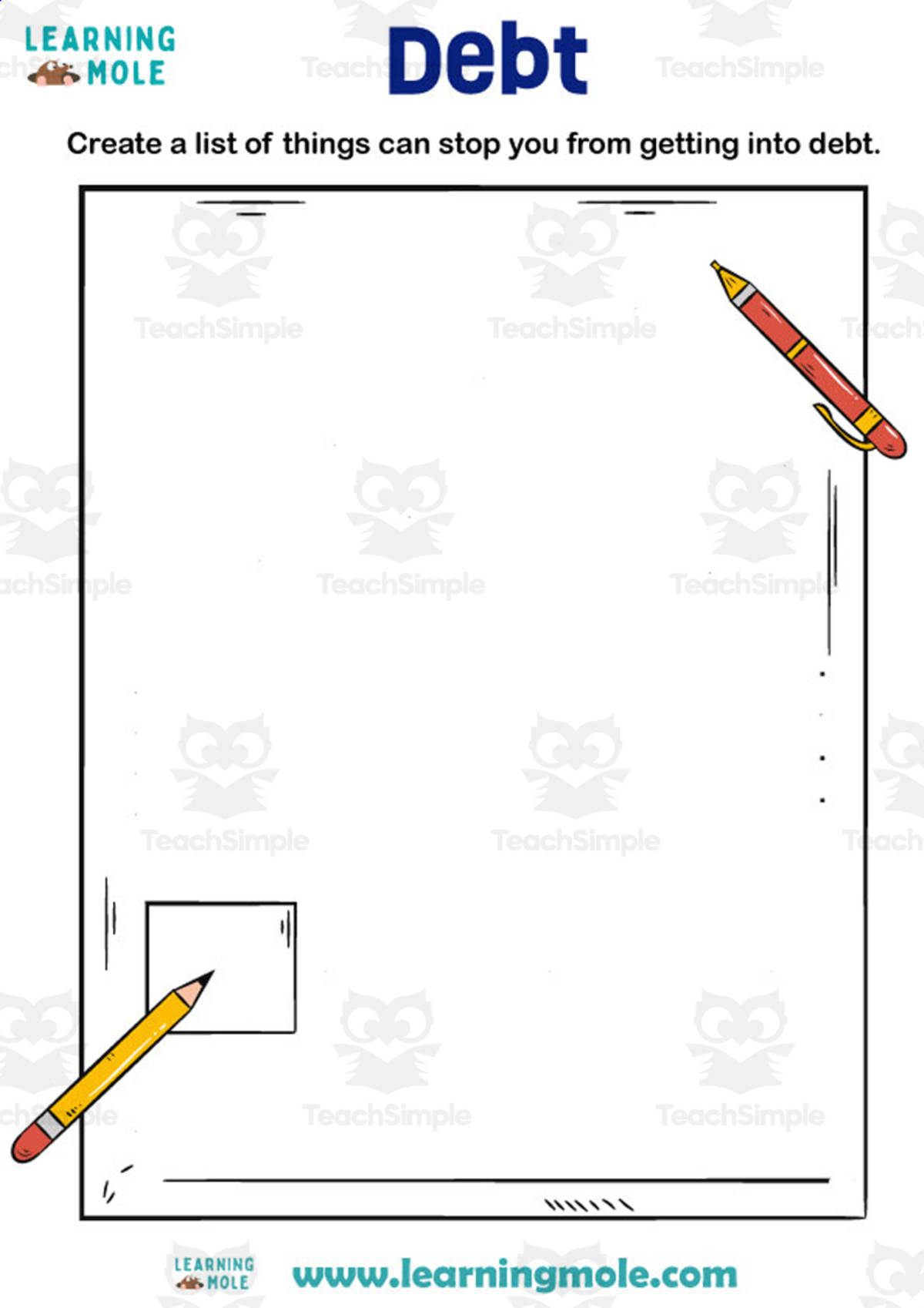 An educational teaching resource from Educational Voice entitled Debt Activity downloadable at Teach Simple.