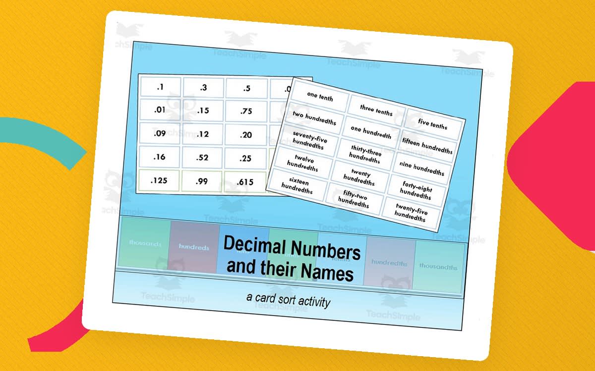 An educational teaching resource from Virtually Montessori entitled Decimal Numbers and their Names Card Sort Activity downloadable at Teach Simple.
