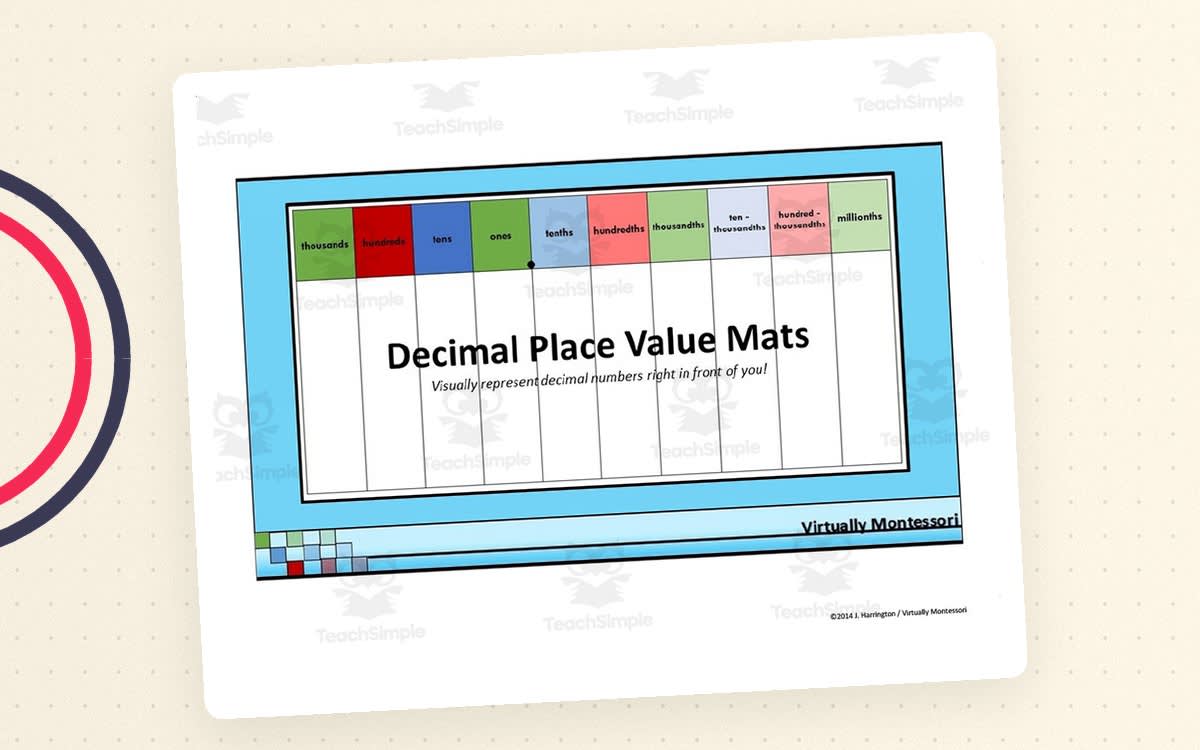 An educational teaching resource from Virtually Montessori entitled Decimal Place Value Charts – 7 Mat Variations downloadable at Teach Simple.