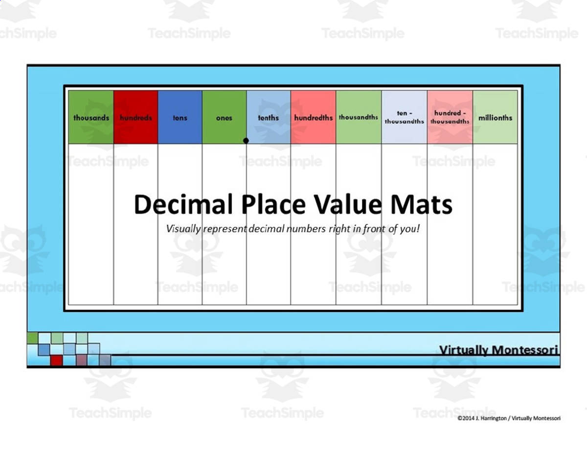 An educational teaching resource from Virtually Montessori entitled Decimal Place Value Charts / Mats / Sheets downloadable at Teach Simple.