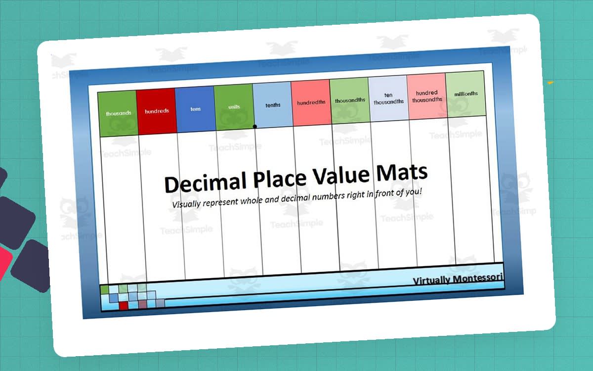An educational teaching resource from Virtually Montessori entitled Decimal Place Value Mats downloadable at Teach Simple.