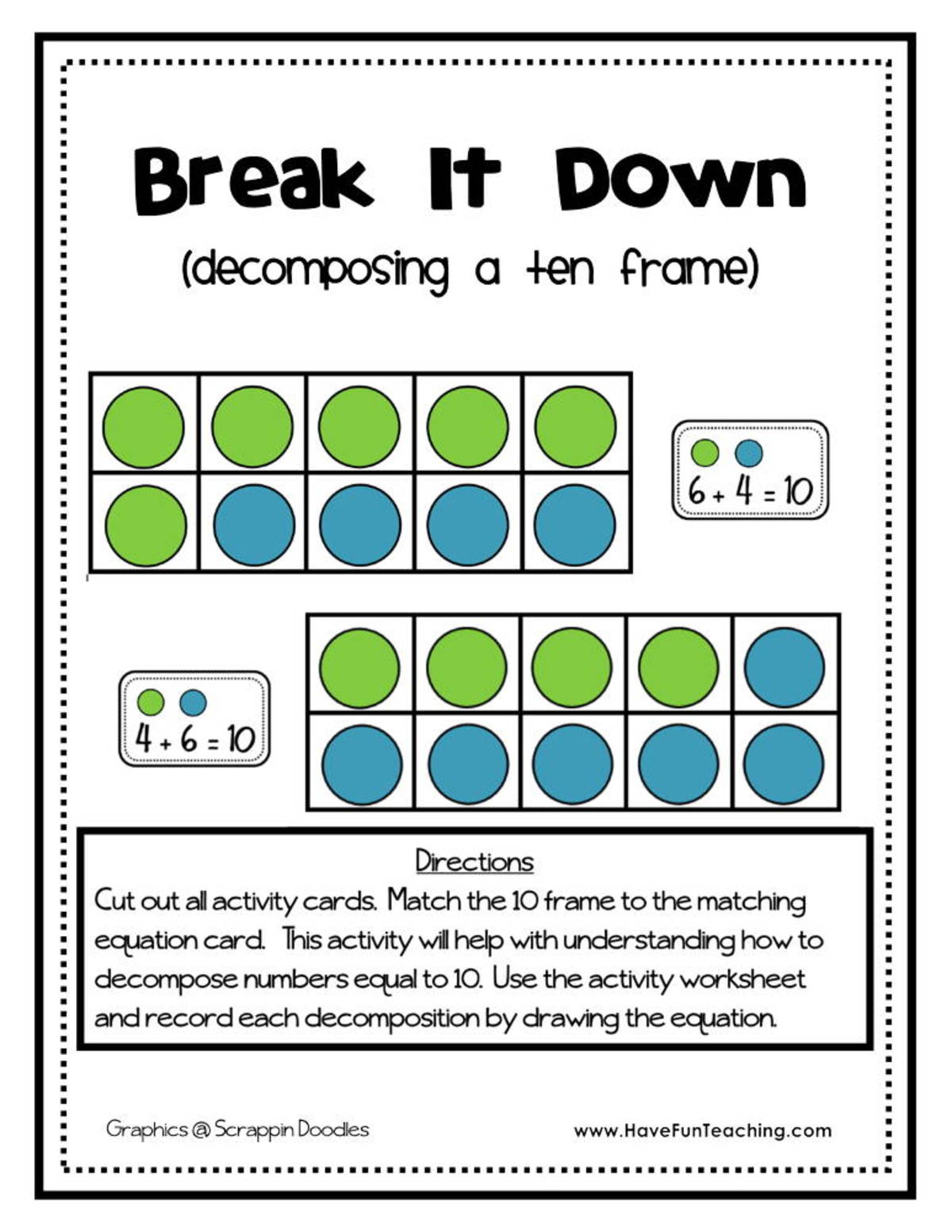 An educational teaching resource from Have Fun Teaching entitled Decomposing a Ten Frame Activity downloadable at Teach Simple.