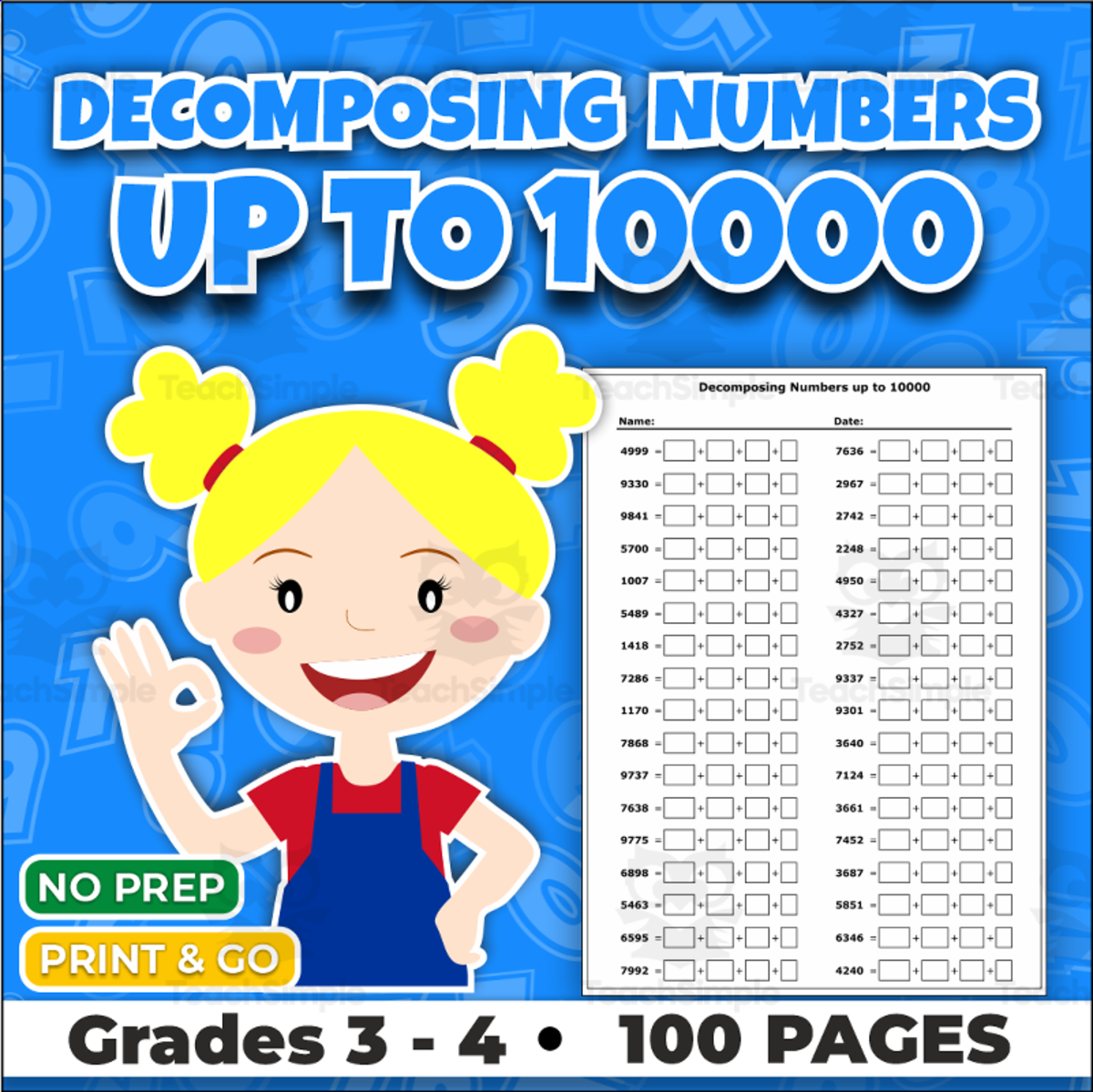 Decomposing Numbers to 10,000 Worksheets | Place Value Practice preview