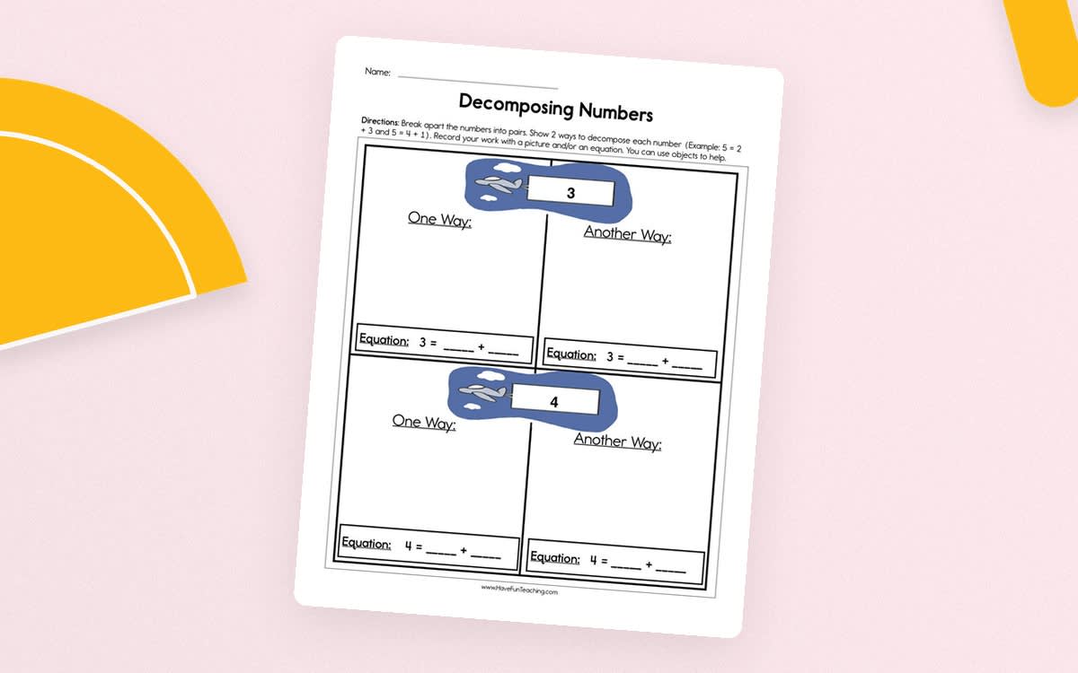 An educational teaching resource from Have Fun Teaching entitled Decomposing Numbers Worksheet downloadable at Teach Simple.