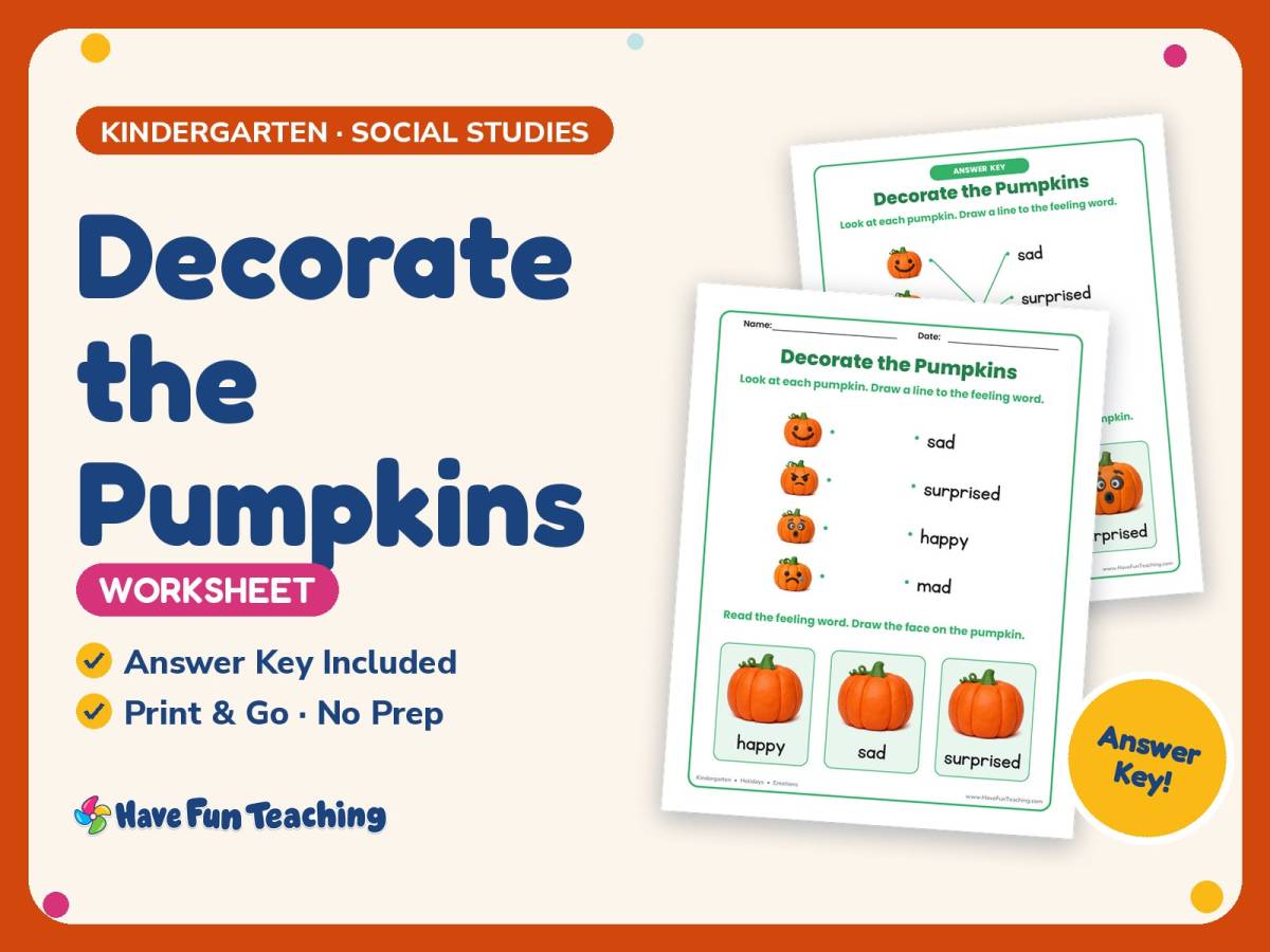 Decorate the Pumpkins Worksheet – Kindergarten Emotions & Thanksgiving preview
