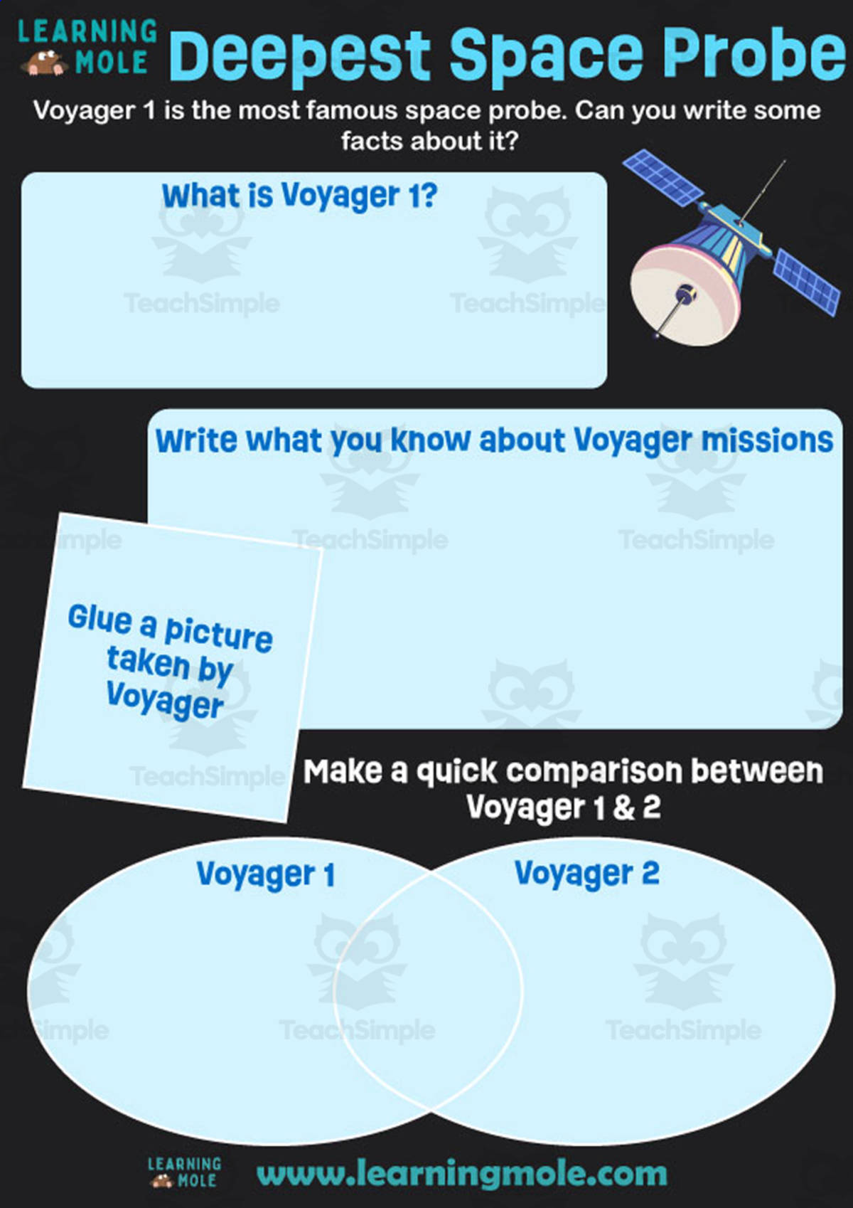 An educational teaching resource from Educational Voice entitled Deepest Space Probe Activity downloadable at Teach Simple.