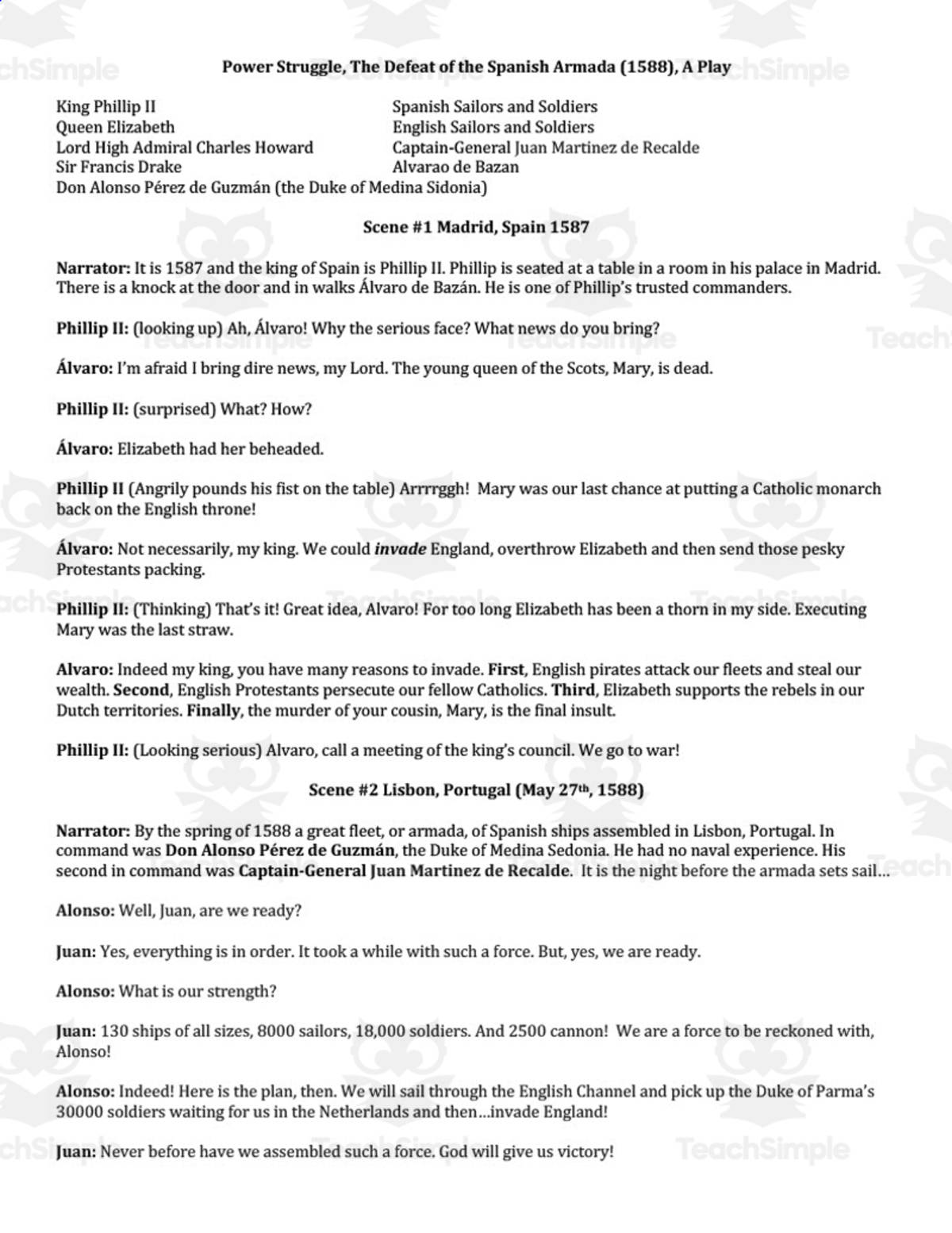 An educational teaching resource from BCM Creations entitled "Defeat of Spanish Armada" - A History Play downloadable at Teach Simple.