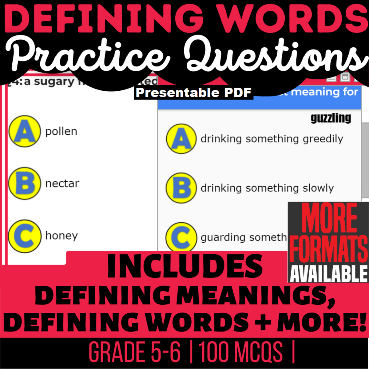 An educational teaching resource from Cored Education entitled Defining Words Practice Vocabulary Grade 5-6 (Presentable PDF) downloadable at Teach Simple.