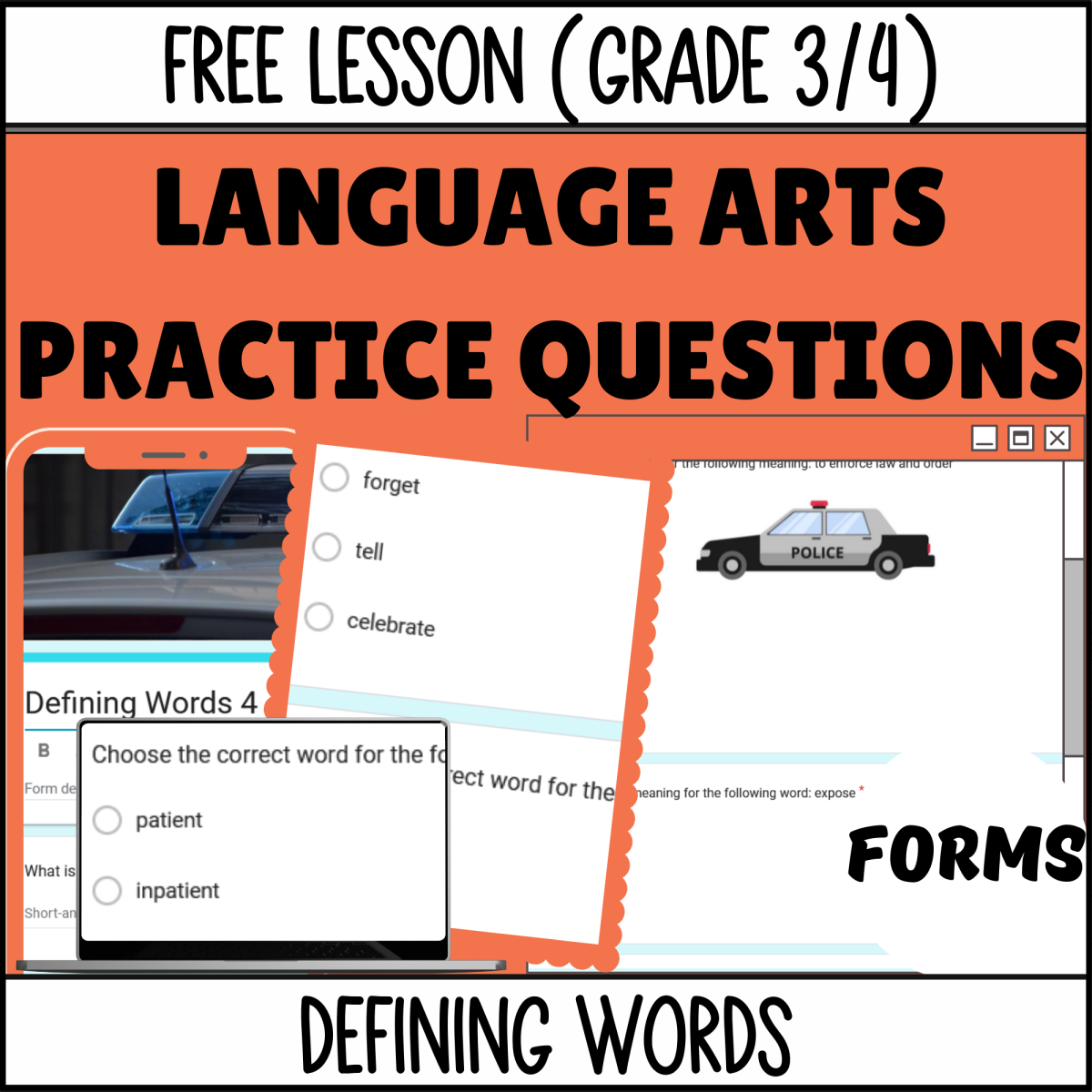 An educational teaching resource from Cored Education entitled Defining Words Sample - Vocabulary Grade 3-4 (Forms) downloadable at Teach Simple.