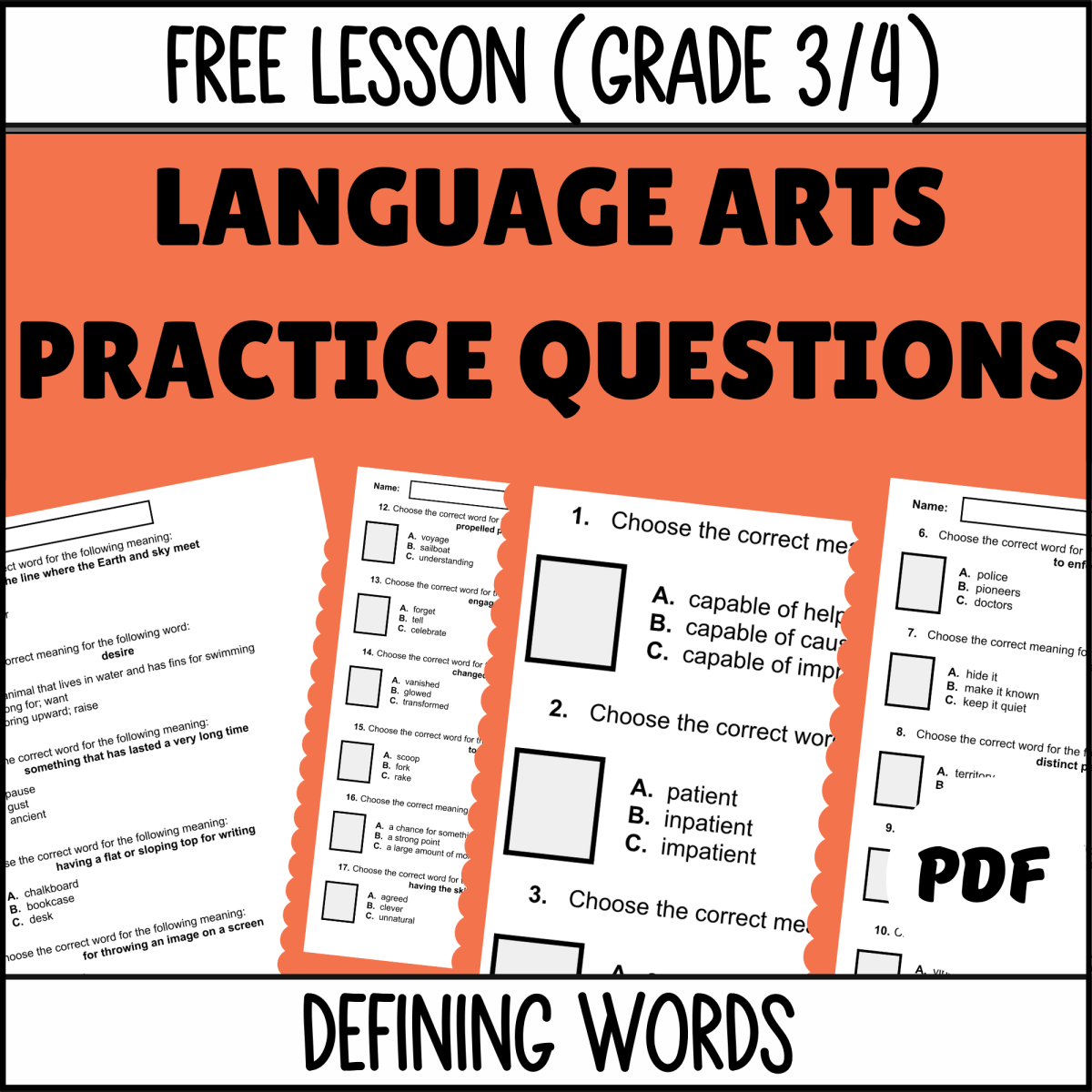 An educational teaching resource from Cored Education entitled Defining Words Sample - Vocabulary Grade 3-4 (PDF) downloadable at Teach Simple.