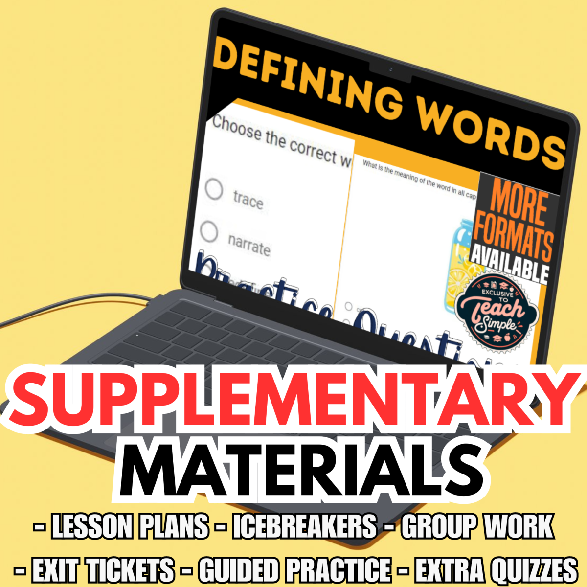 An educational teaching resource from Cored Education entitled Defining Words Supplementary Materials Grades 3-4 (PDF) downloadable at Teach Simple.