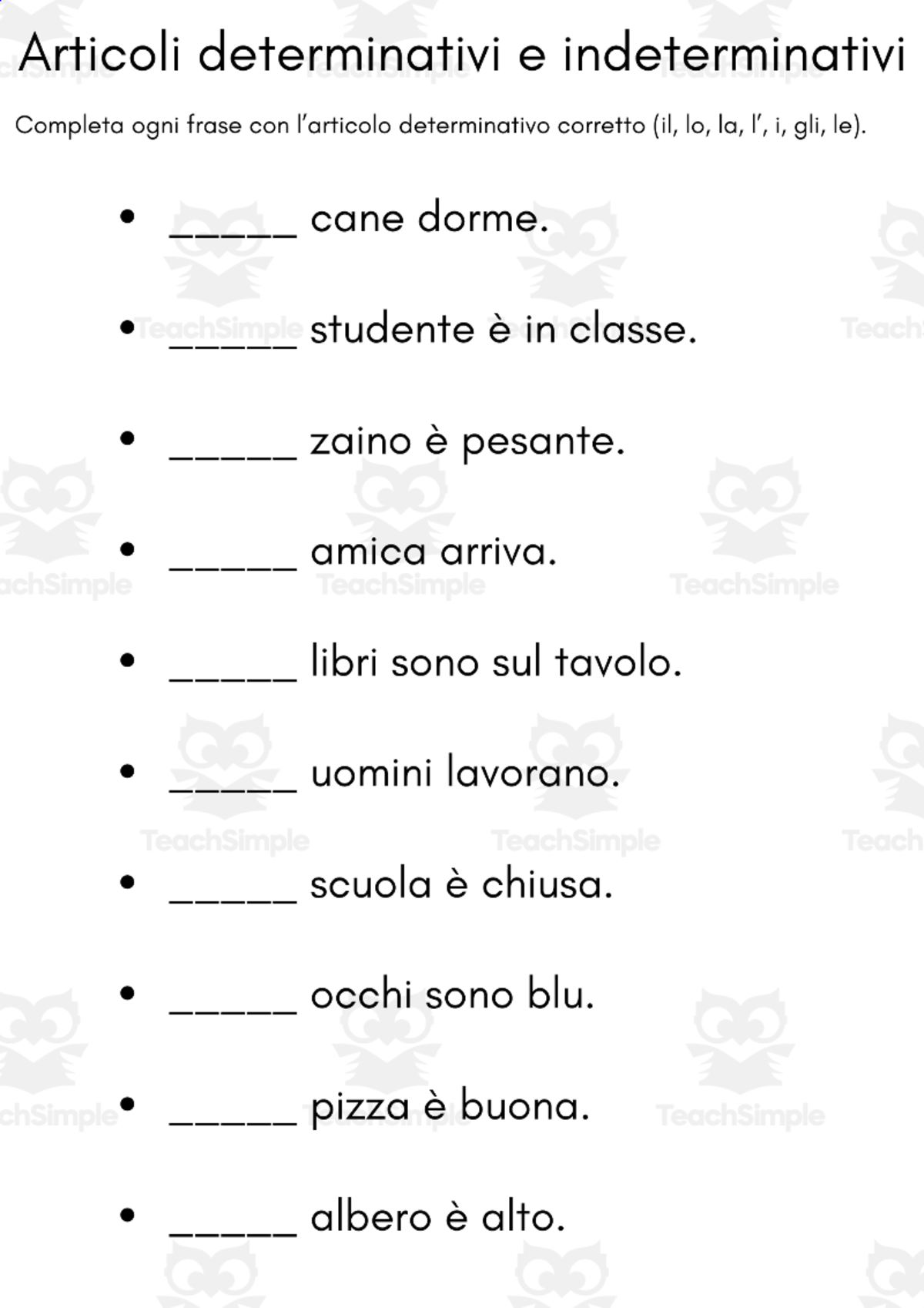 An educational teaching resource from MultiLingual Grammar Lab entitled definite and indefinite articles in italian exercises downloadable at Teach Simple.