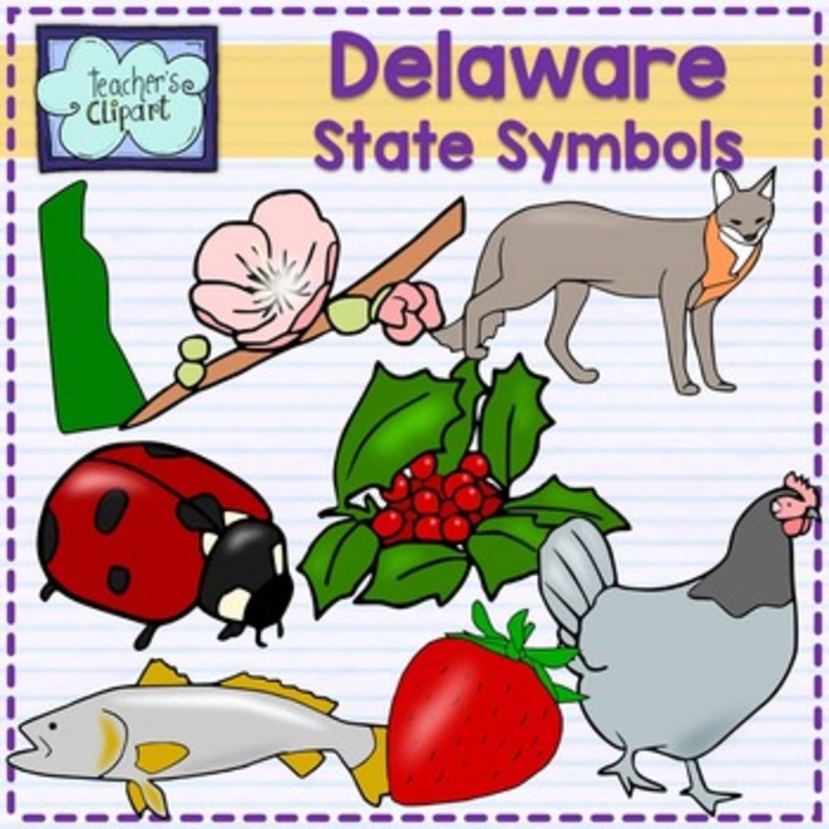 An educational teaching resource from Teacher's Clipart entitled Delaware State Symbols Clip Art downloadable at Teach Simple.
