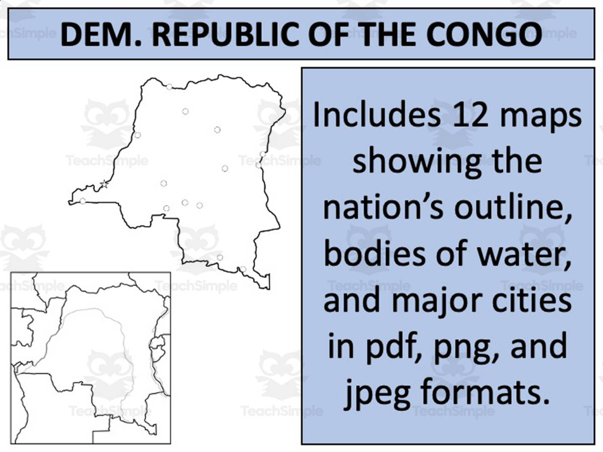 An educational teaching resource from Mr Gray History entitled Democratic Republic of the Congo Map Resources downloadable at Teach Simple.