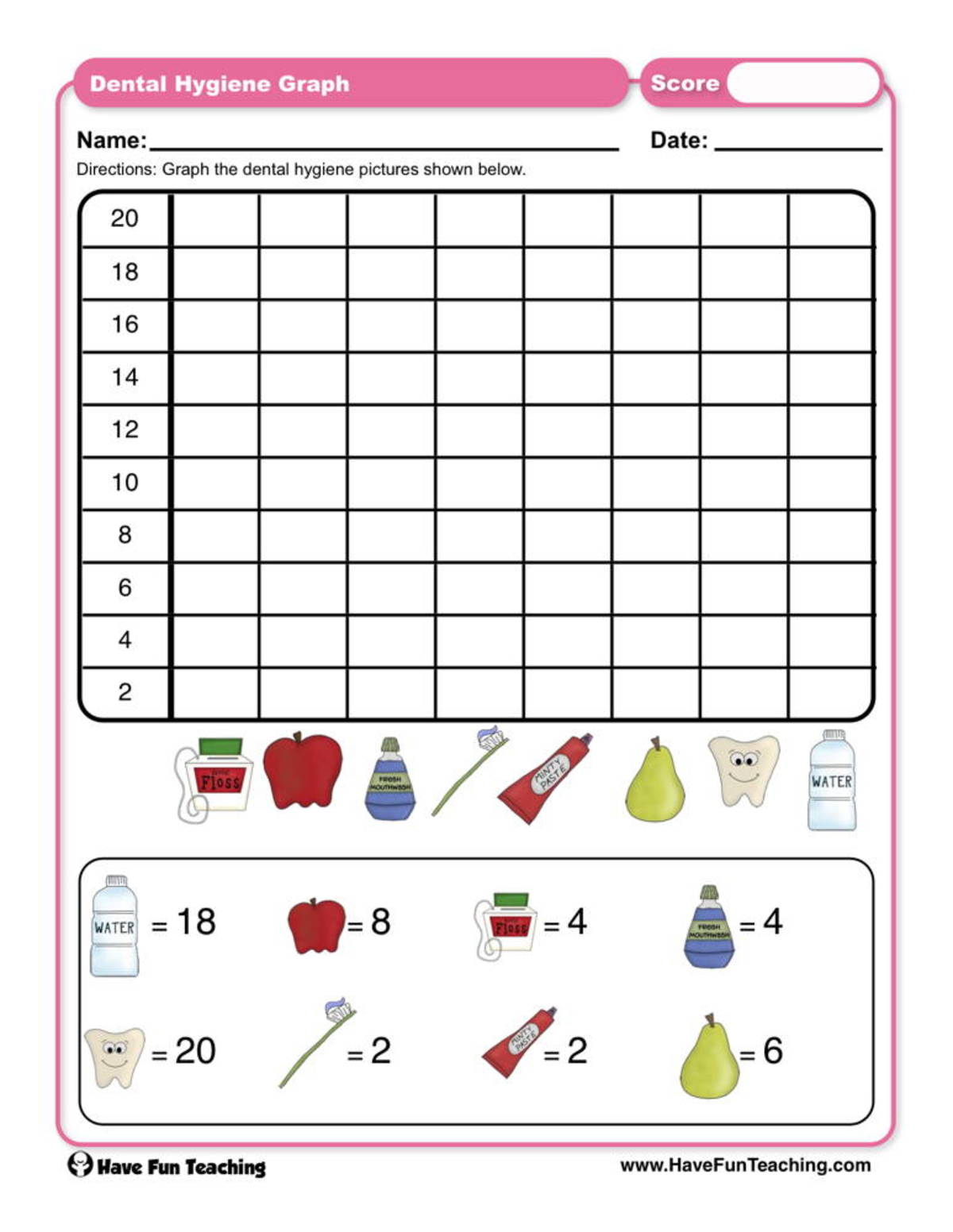 An educational teaching resource from Have Fun Teaching entitled Dental Hygiene Graph Worksheet downloadable at Teach Simple.