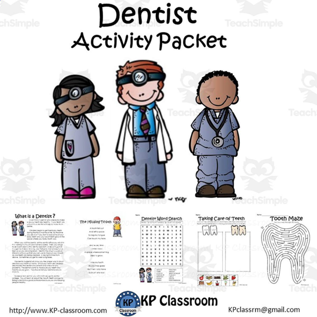 An educational teaching resource from KP Classroom entitled Dentist Activity Packet and Worksheets downloadable at Teach Simple.