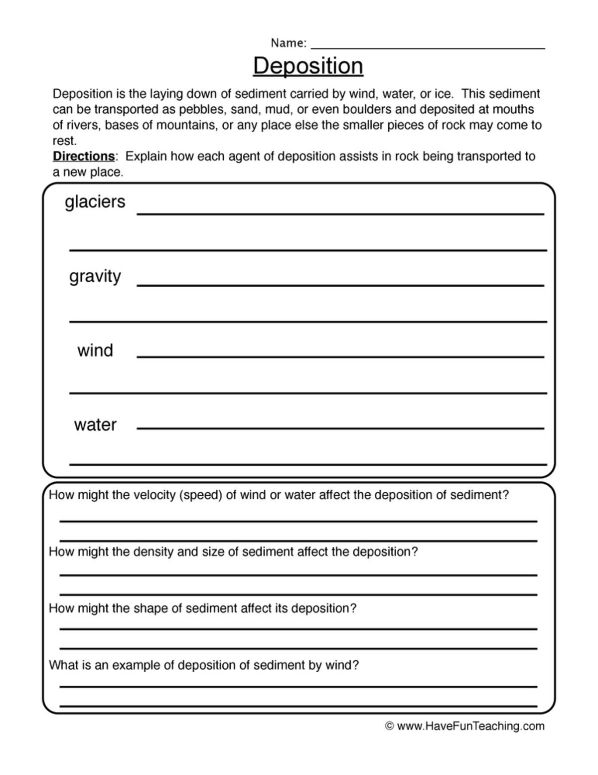 An educational teaching resource from Have Fun Teaching entitled Deposition Worksheet downloadable at Teach Simple.