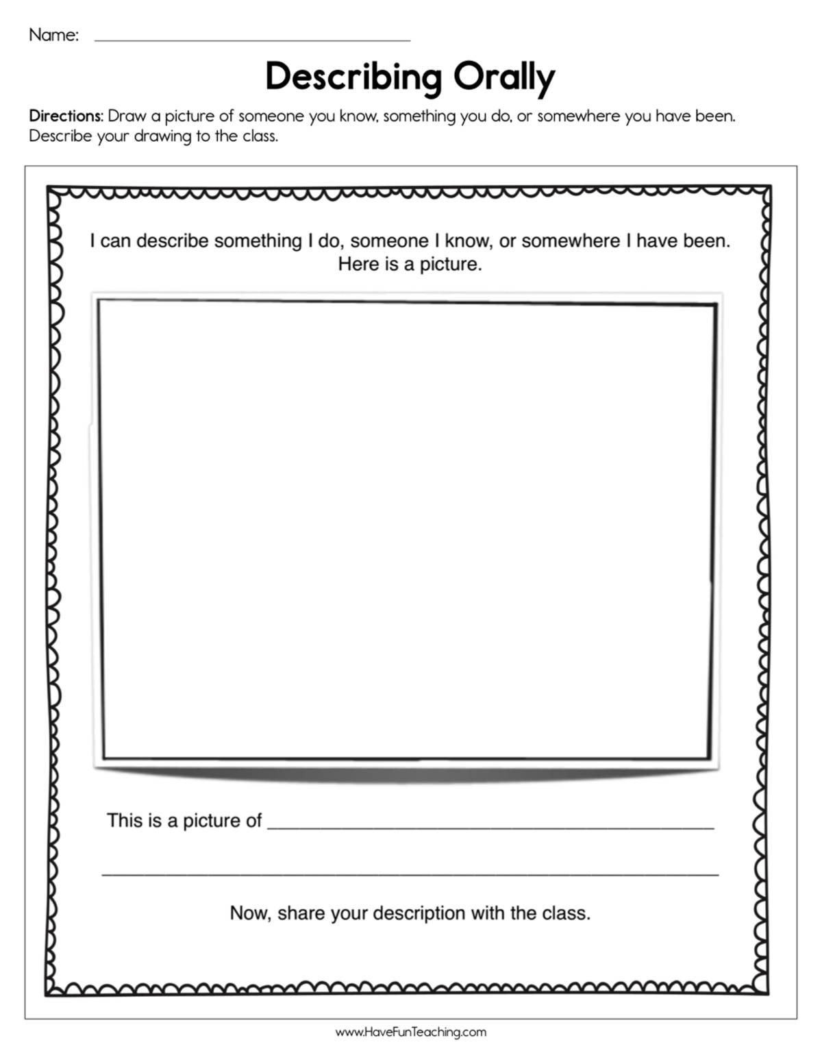 An educational teaching resource from Have Fun Teaching entitled Describing Orally Worksheet downloadable at Teach Simple.