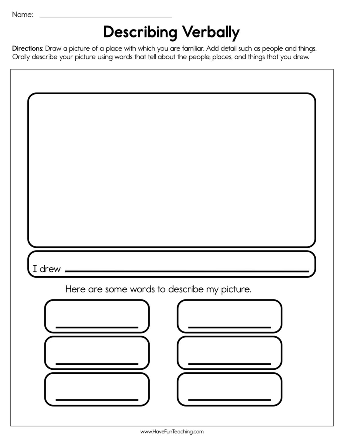An educational teaching resource from Have Fun Teaching entitled Describing Verbally Worksheet downloadable at Teach Simple.