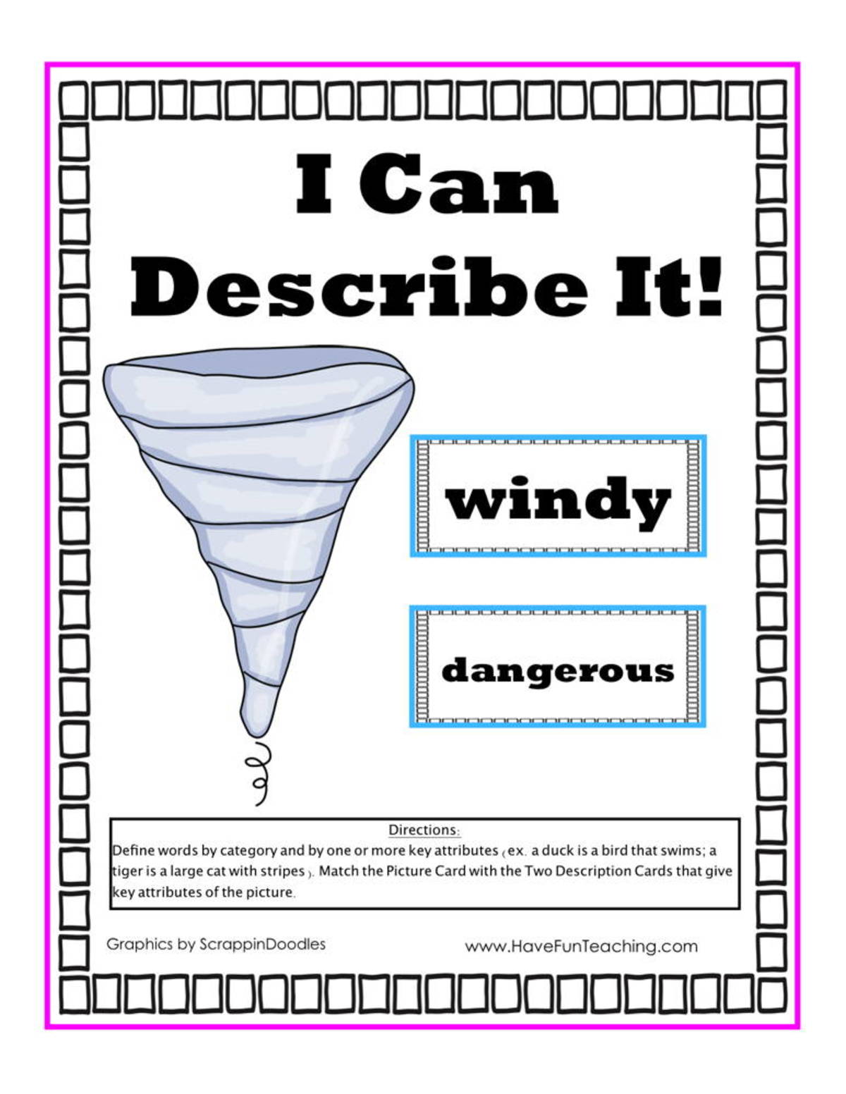 An educational teaching resource from Have Fun Teaching entitled Describing Words Activity downloadable at Teach Simple.