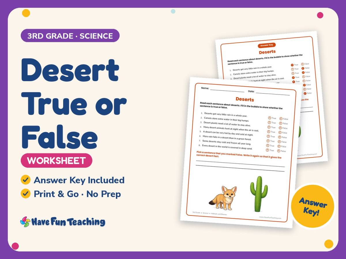 Desert True or False Worksheet – 3rd Grade Environments Practice preview