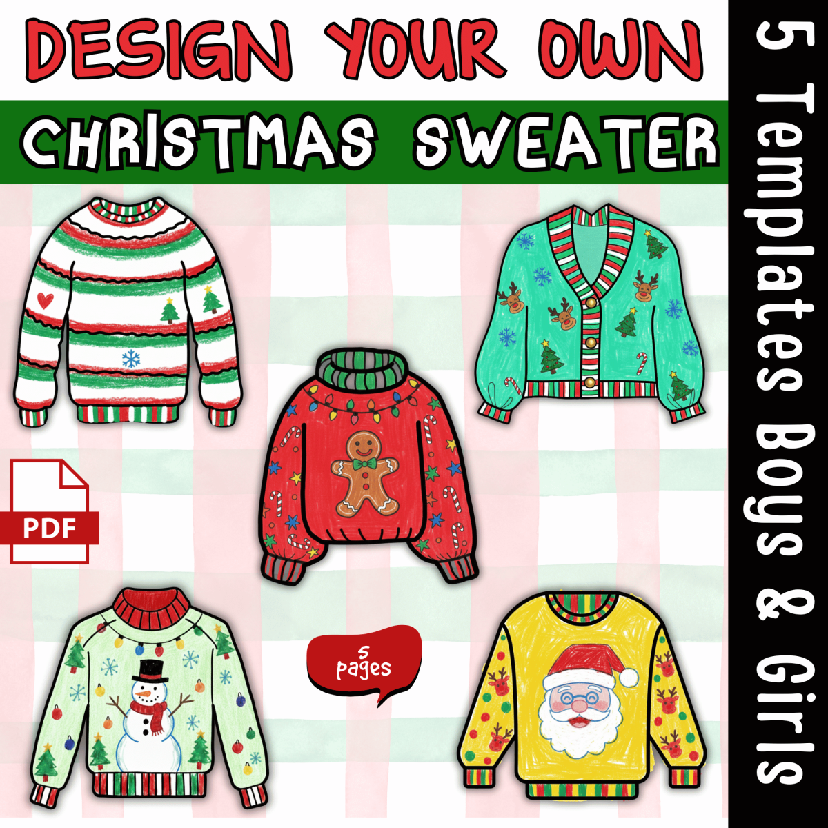 An educational teaching resource from Sadigitalart entitled Design Your Own Ugly Christmas TemplateS Holiday ART Activities Decemb downloadable at Teach Simple.