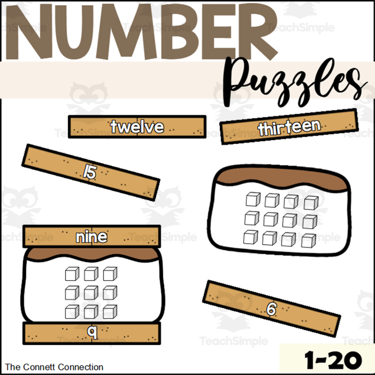 An educational teaching resource from The Connett Connection entitled Dessert Number Puzzles 1-20 downloadable at Teach Simple.