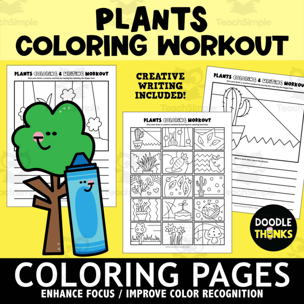 An educational teaching resource from Doodle Thinks entitled Detailed Plant Coloring Pages | Imagination Workout Art Activity downloadable at Teach Simple.