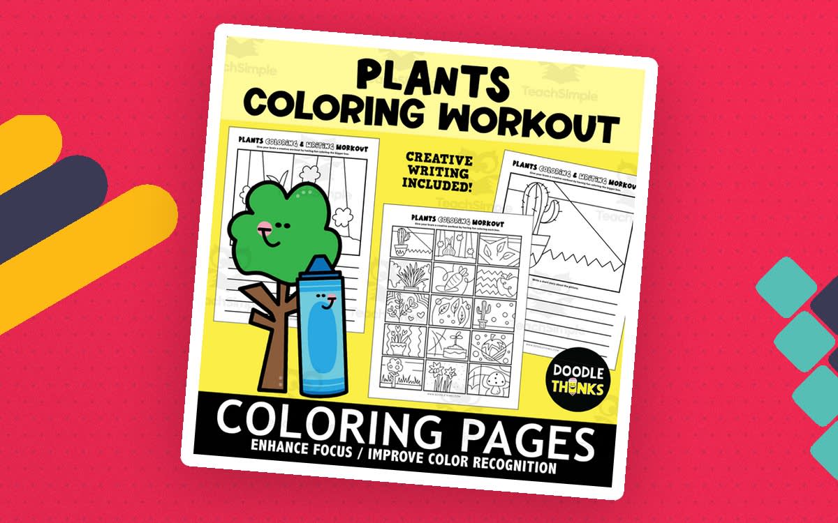 An educational teaching resource from Doodle Thinks entitled Detailed Plant Coloring Pages | Imagination Workout Art Activity downloadable at Teach Simple.