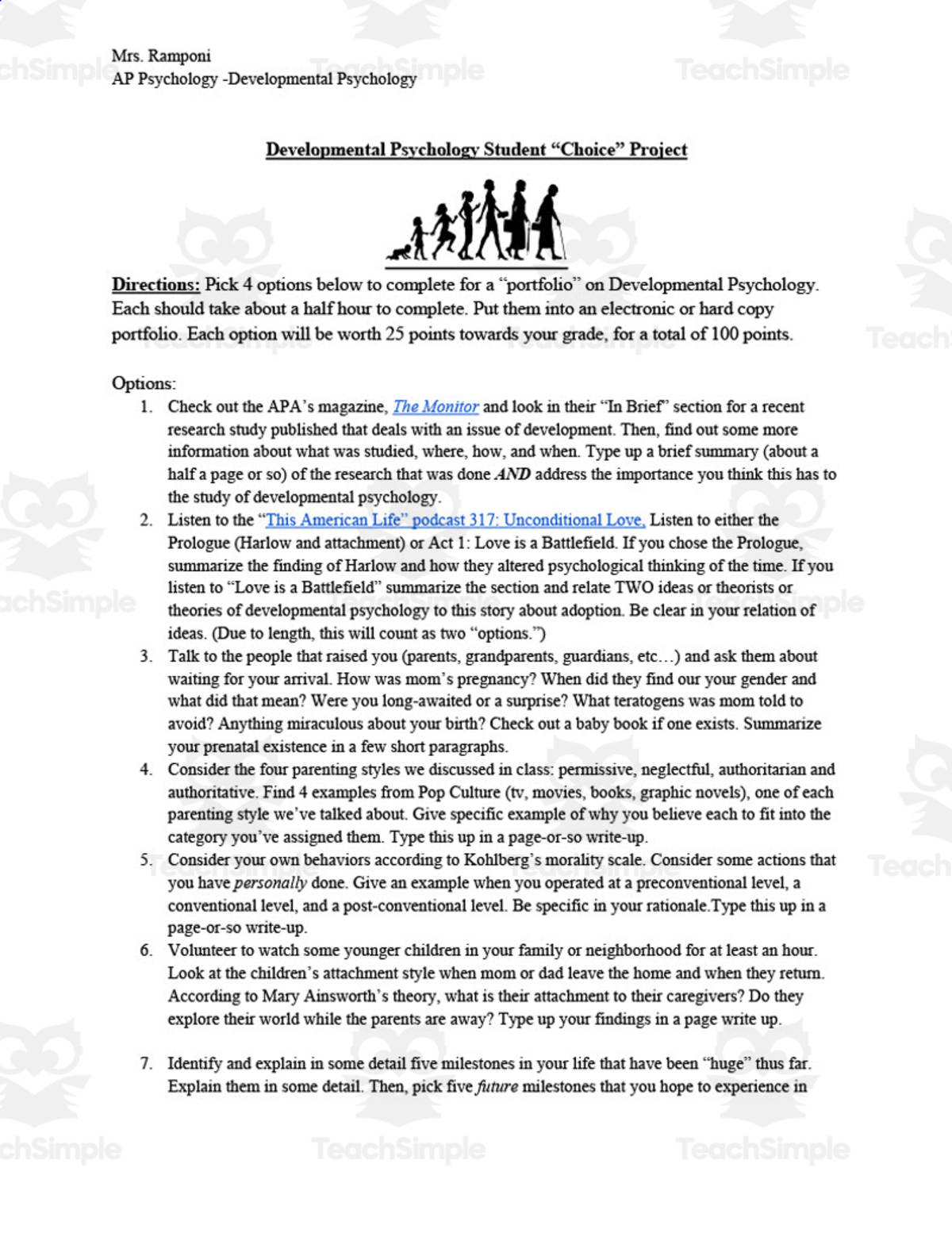 An educational teaching resource from Skinner's Box entitled Developmental Psychology Student “Choice” Project downloadable at Teach Simple.