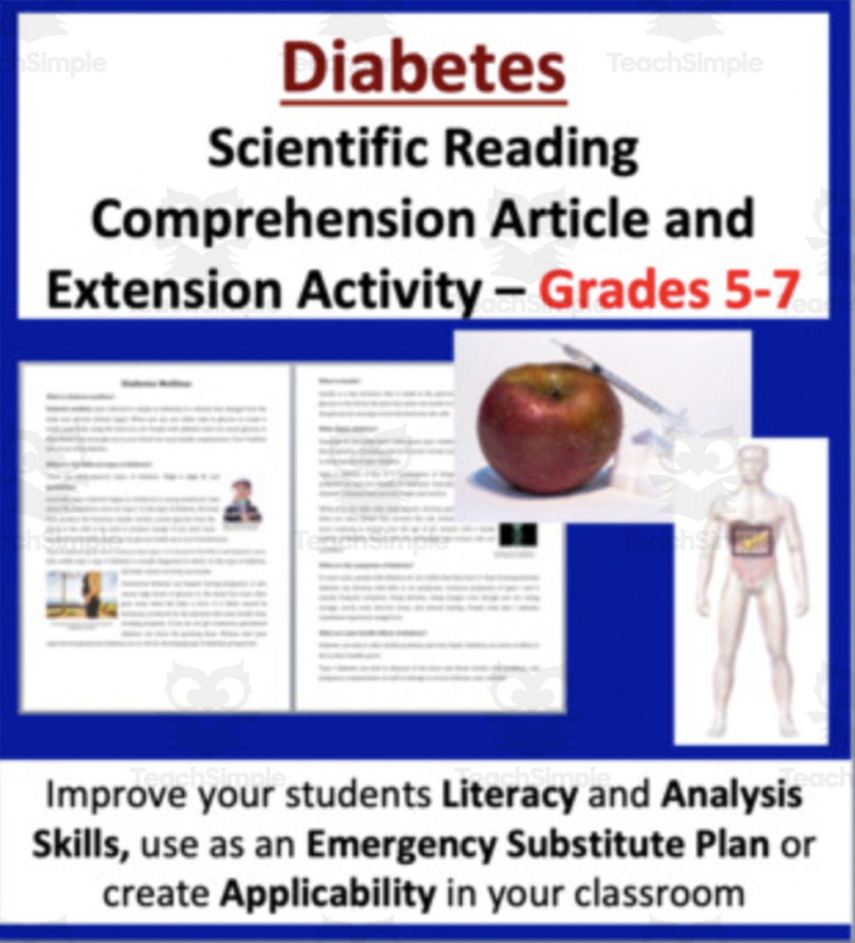 An educational teaching resource from Teach With Fergy entitled Diabetes - Reading Article - Grades 5-7 downloadable at Teach Simple.