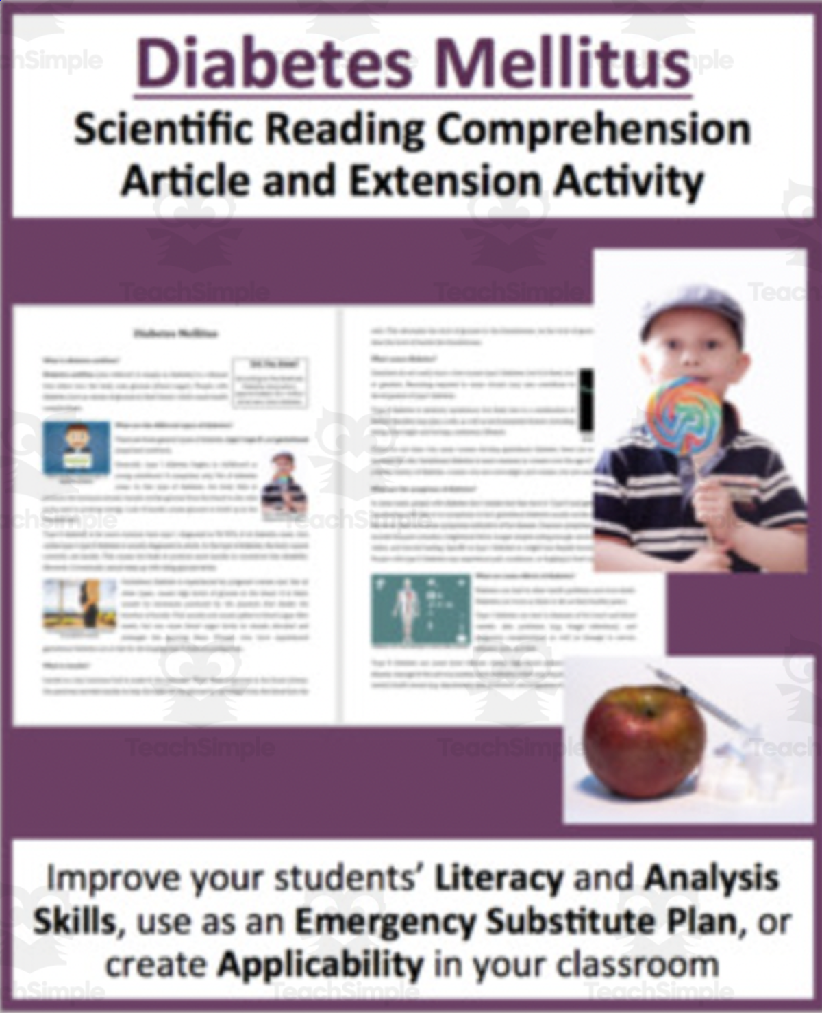 An educational teaching resource from Teach With Fergy entitled Diabetes Reading Comprehension Article downloadable at Teach Simple.