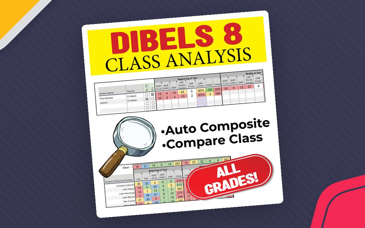 An educational teaching resource from Helix Forms LLC entitled DIBELS (8th edition) Class Analysis & Auto composite (All Grades K-8) downloadable at Teach Simple.