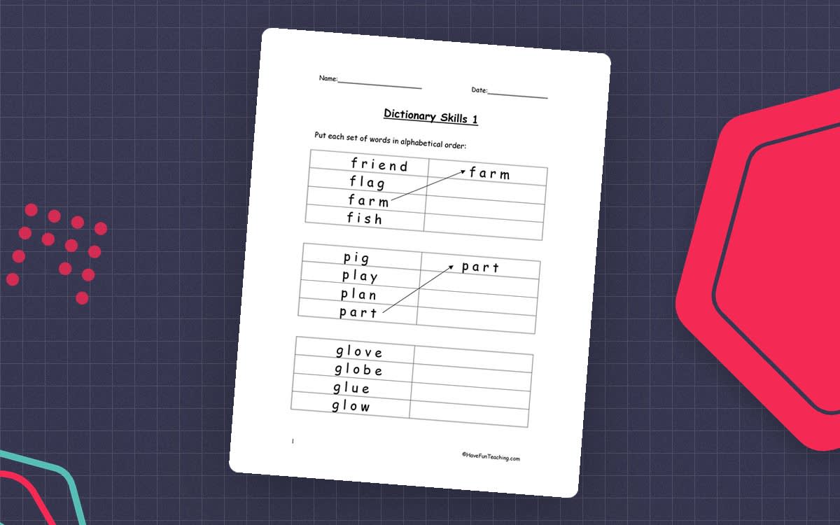 An educational teaching resource from Have Fun Teaching entitled Dictionary Skills Alphabetical Order Worksheet downloadable at Teach Simple.