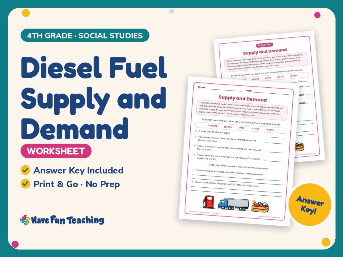 Diesel Fuel Supply and Demand Worksheet – 4th Grade Economics Practice preview