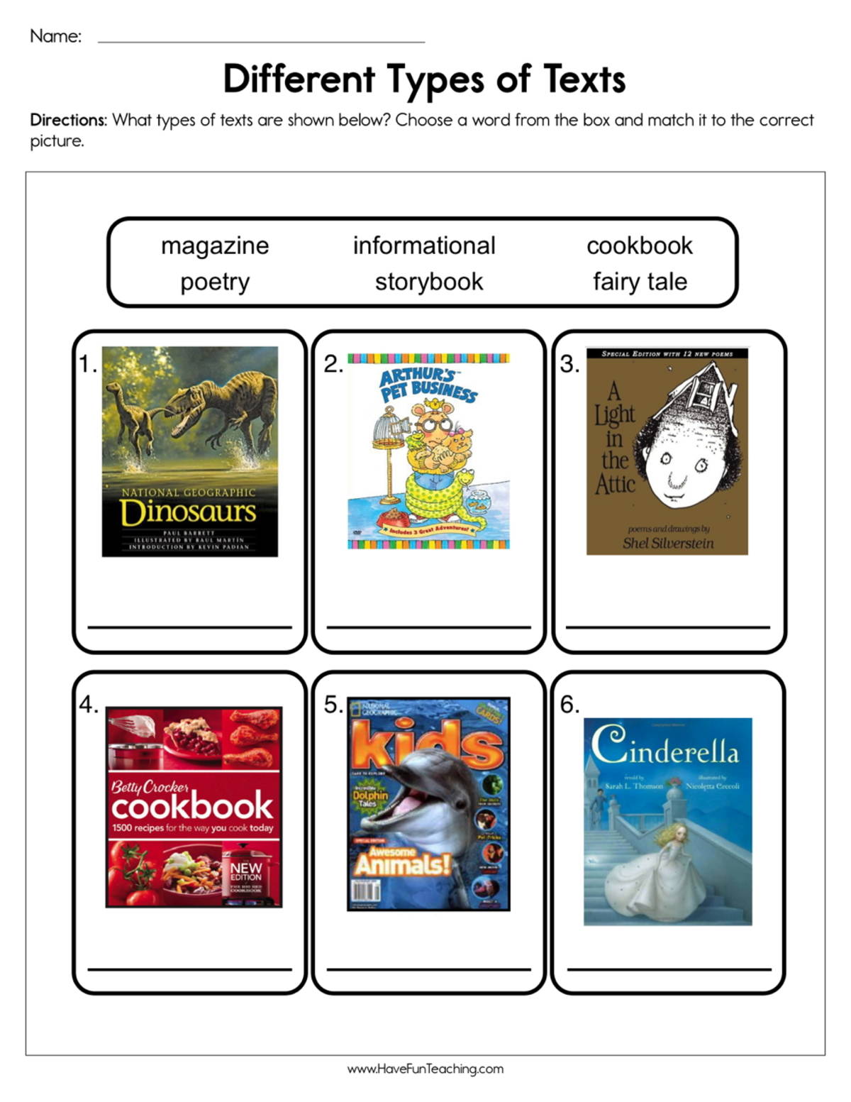 An educational teaching resource from Have Fun Teaching entitled Different Types of Text Worksheet downloadable at Teach Simple.