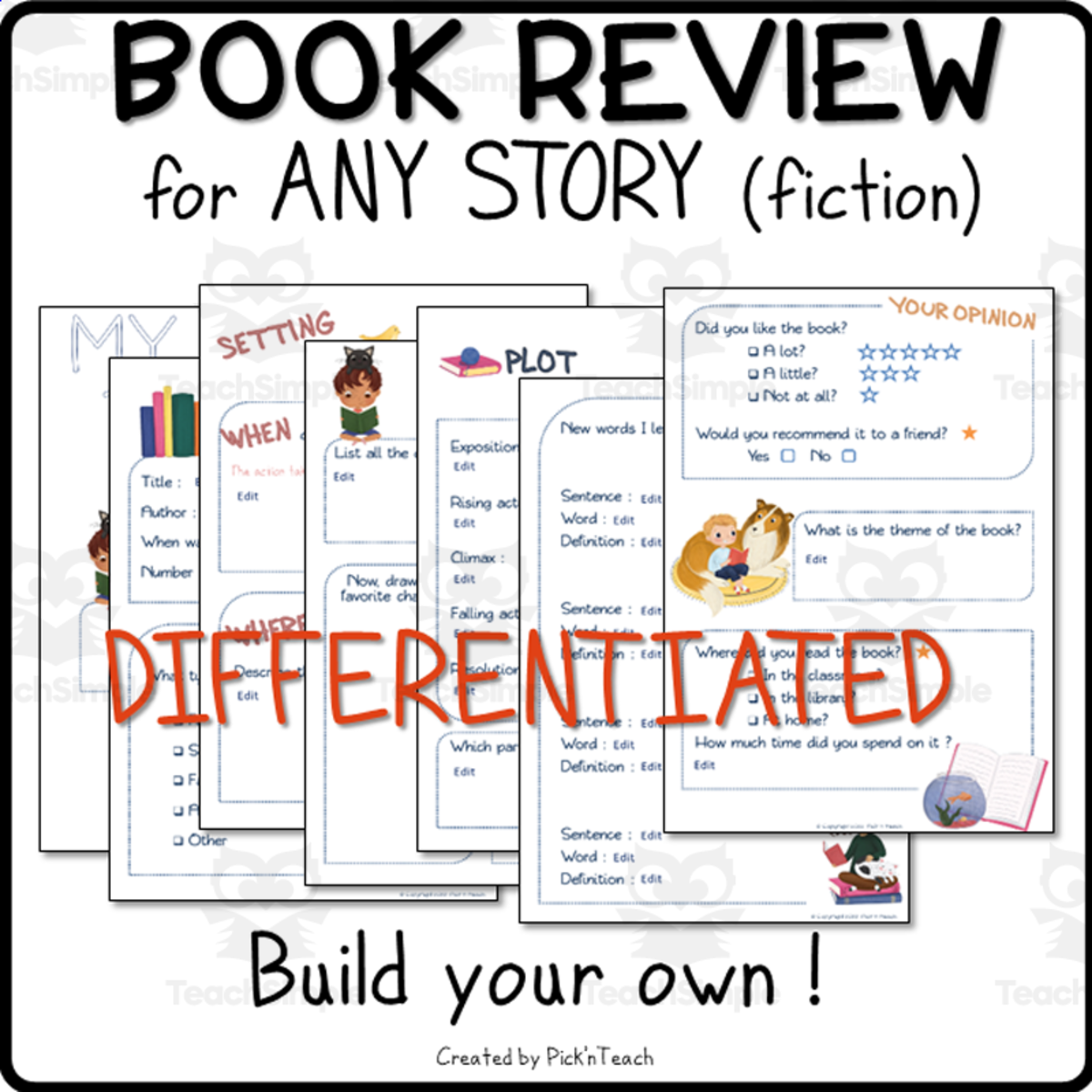 An educational teaching resource from Pick'n Teach entitled Differentiated reading report / book review - fiction - Printable downloadable at Teach Simple.