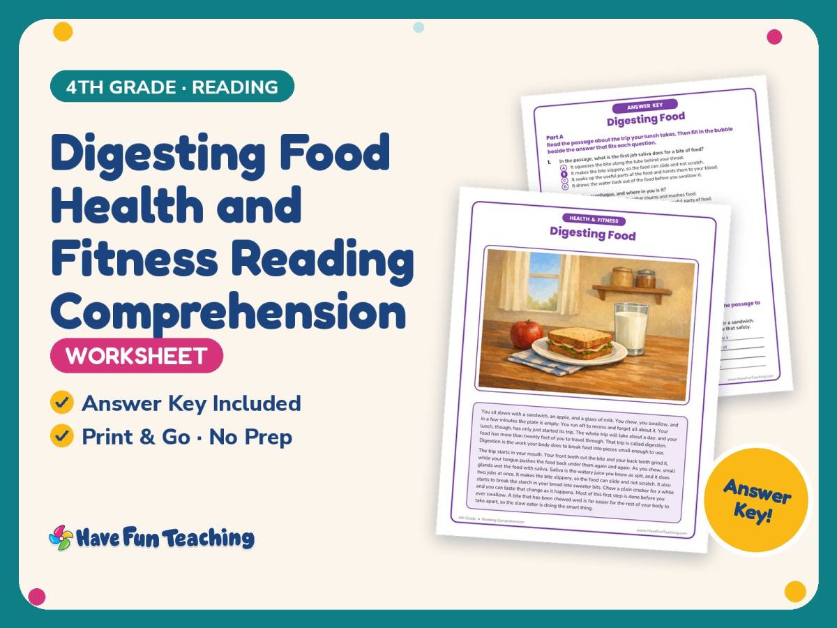 Digesting Food Health and Fitness Reading Worksheet – 4th Grade preview