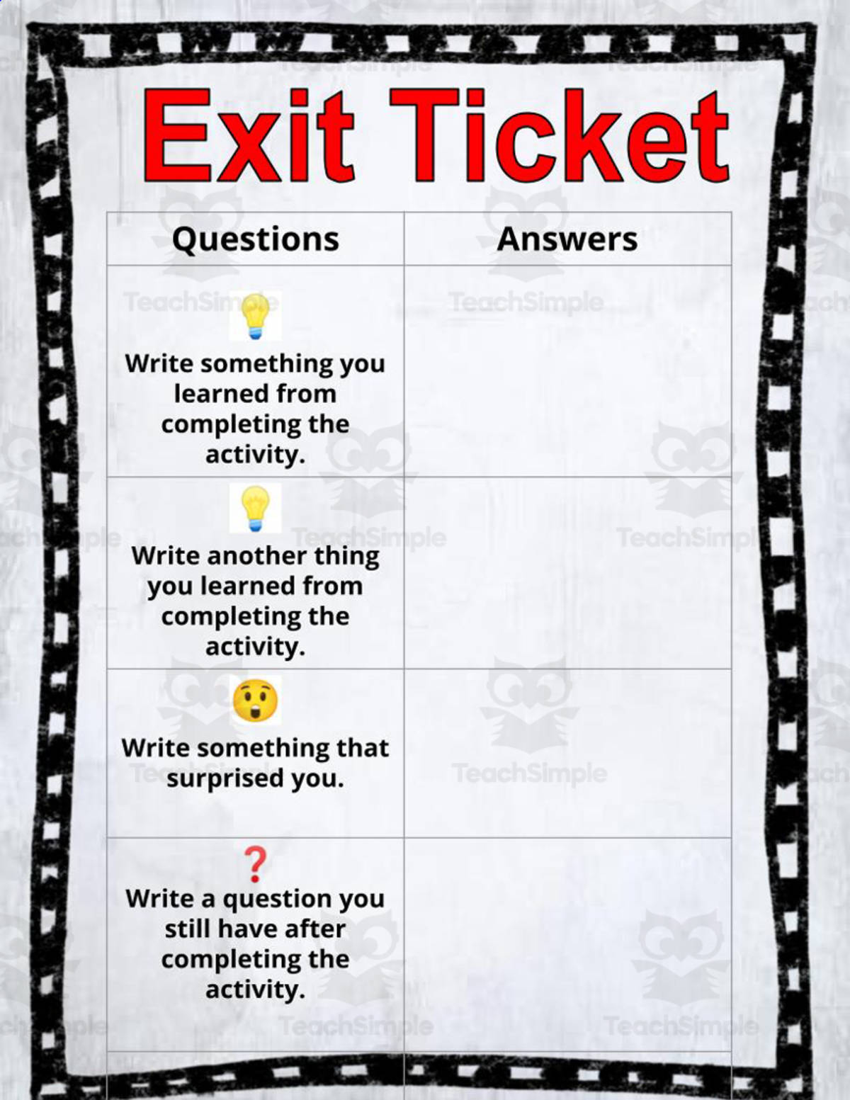 An educational teaching resource from Creativity Overload entitled Digital Exit Ticket downloadable at Teach Simple.