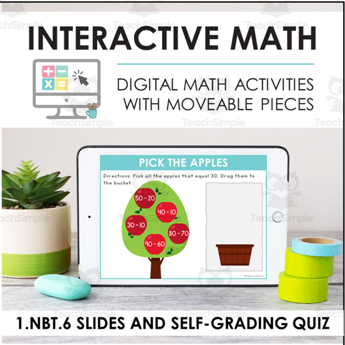 An educational teaching resource from Markers and Minions entitled Digital Math for 1.NBT.6 - Adding and Subtracting (Slides + Self-Grading Quiz) downloadable at Teach Simple.