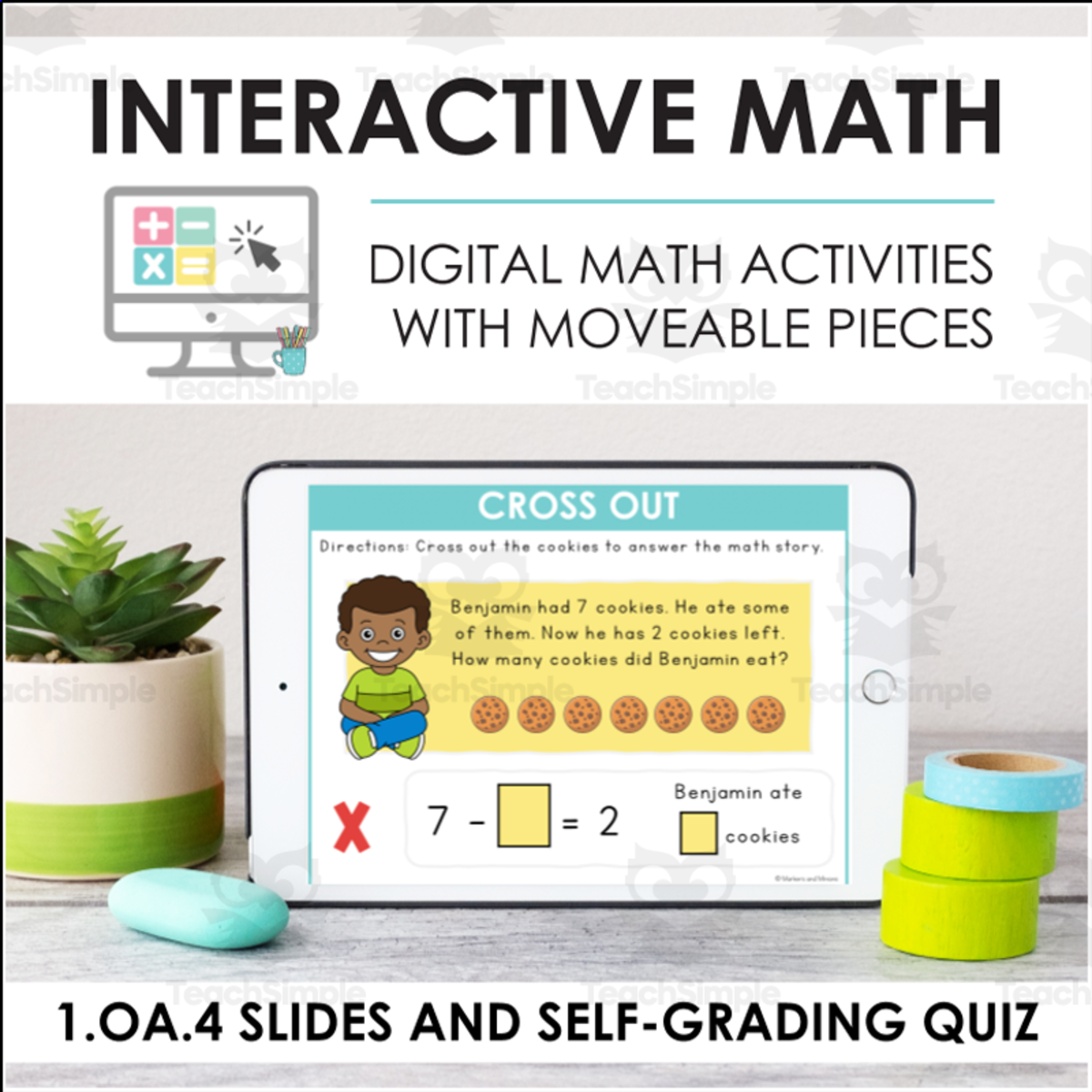 An educational teaching resource from Markers and Minions entitled Digital Math for 1.OA.4 - Apply Properties of Operation Problems (Slides + Self-Grading Quiz) downloadable at Teach Simple.
