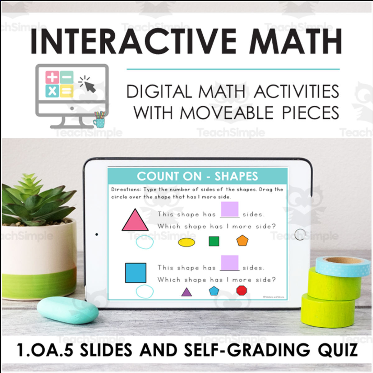 An educational teaching resource from Markers and Minions entitled Digital Math for 1.OA.5 - Add and Subtract Within 20 (Slides + Self-Grading Quiz) downloadable at Teach Simple.