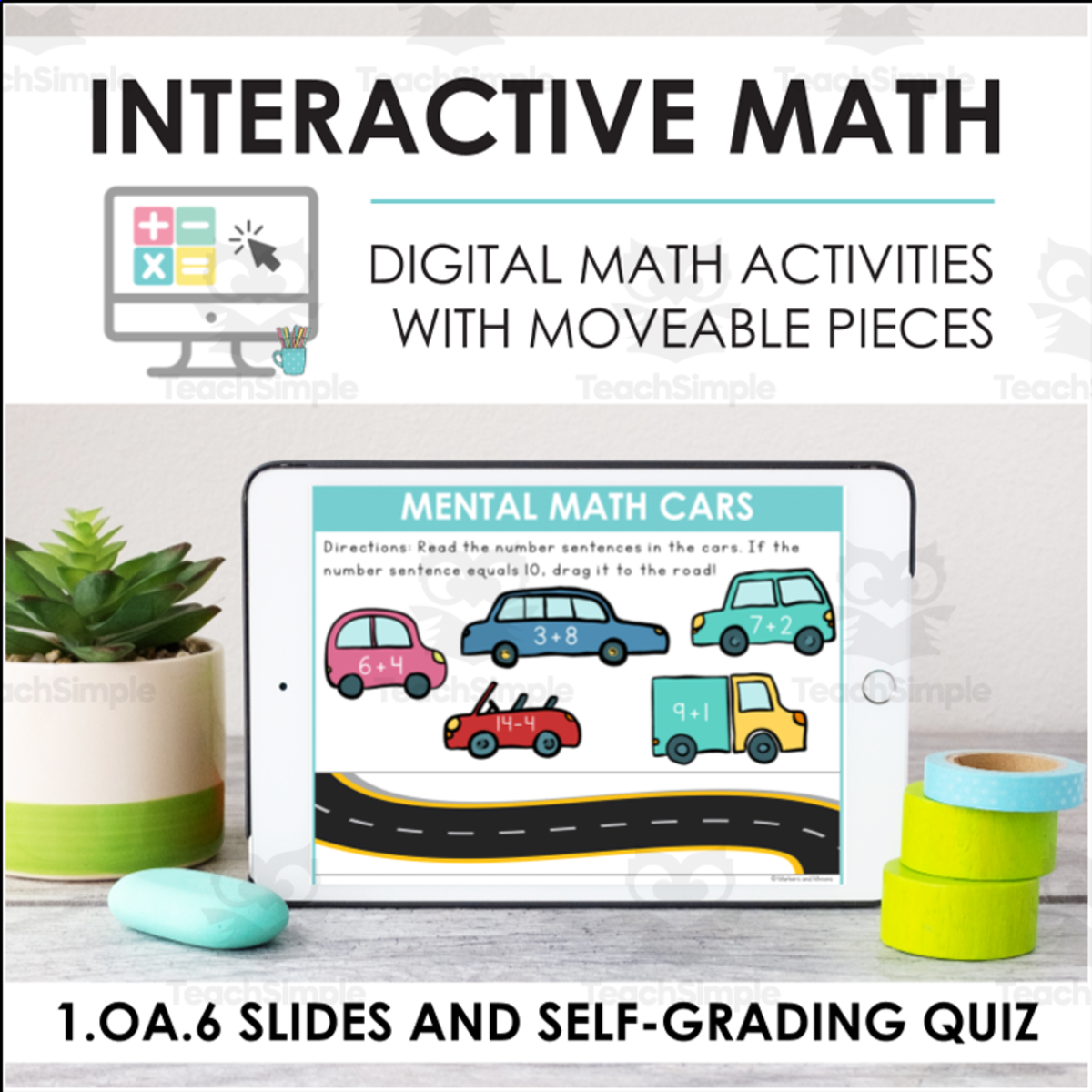 An educational teaching resource from Markers and Minions entitled Digital Math for 1.OA.6 - Add and Subtract Within 20 (Slides + Self-Grading Quiz) downloadable at Teach Simple.