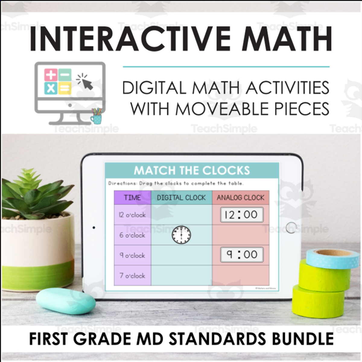 An educational teaching resource from Markers and Minions entitled Digital Math for 1st Grade MD Standards - (BUNDLE of Slides + Self-Grading Quiz) downloadable at Teach Simple.