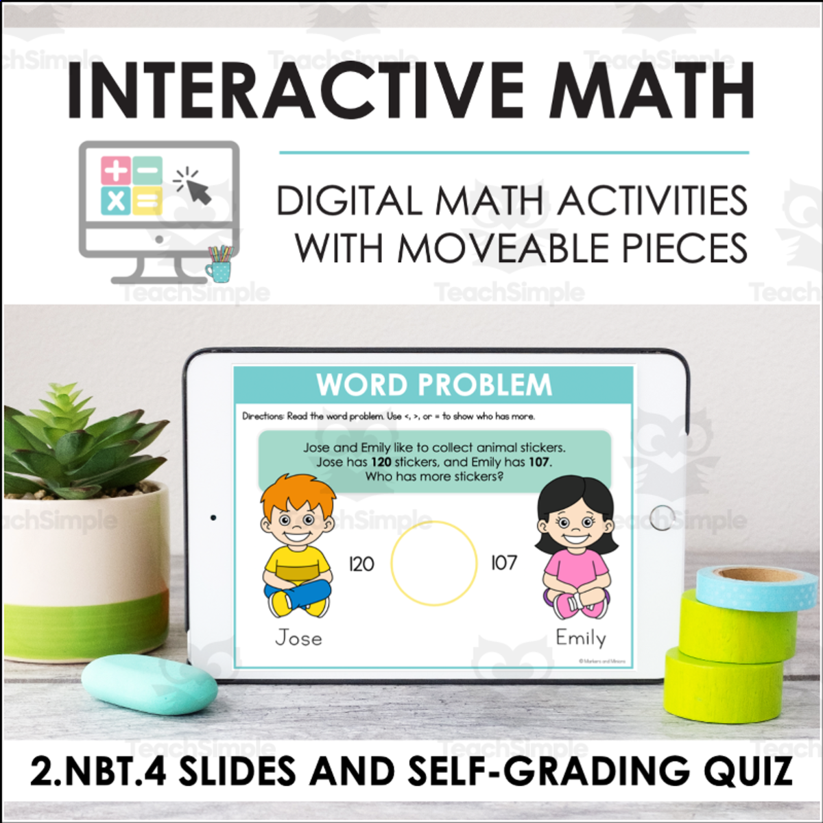 An educational teaching resource from Markers and Minions entitled Digital Math for 2.NBT.4 - Understanding Place Value (Slides + Self-Grading Quiz) downloadable at Teach Simple.