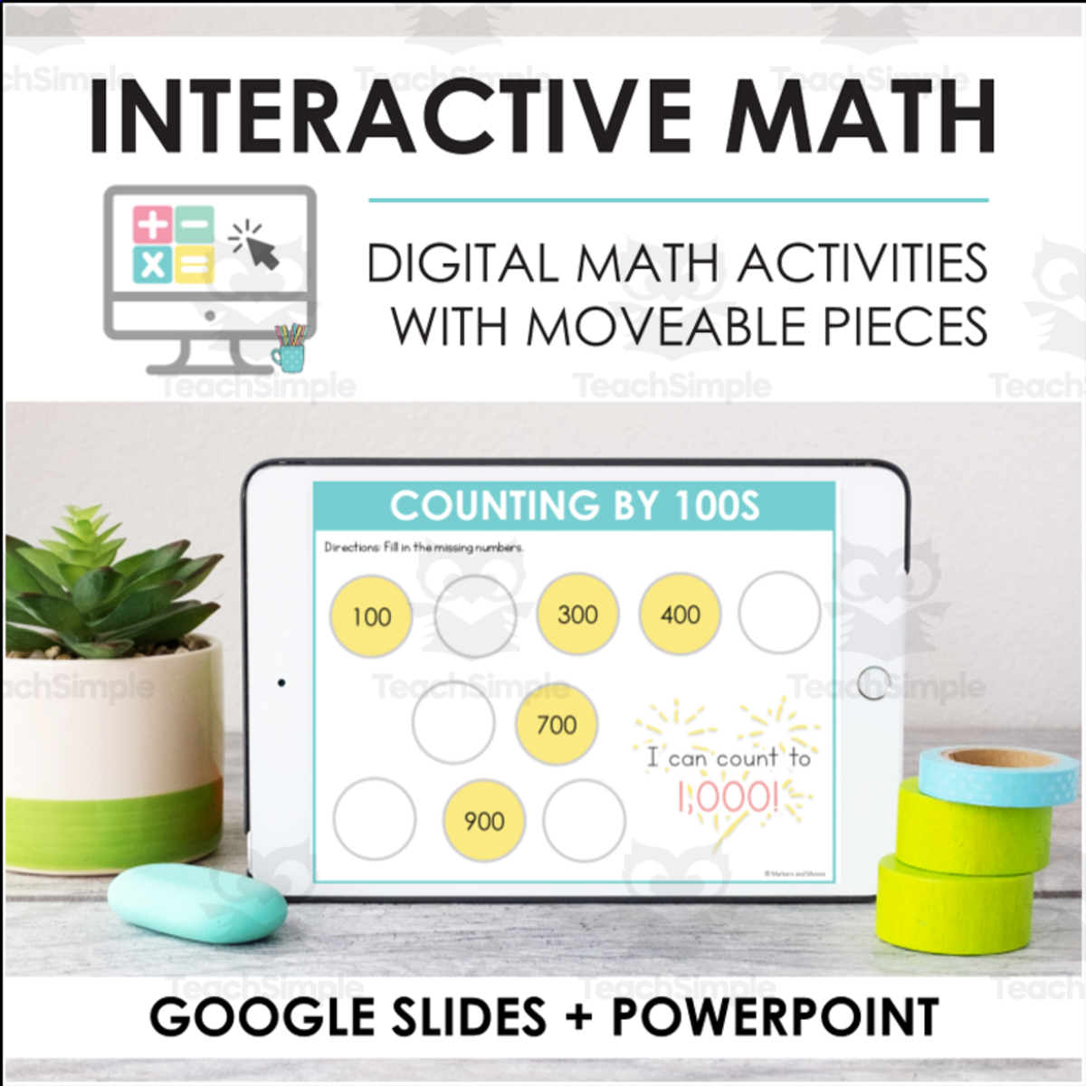 An educational teaching resource from Markers and Minions entitled Digital Math for 2nd Grade MATH Standards - (BUNDLE of Slides + Self-Grading Quiz) downloadable at Teach Simple.