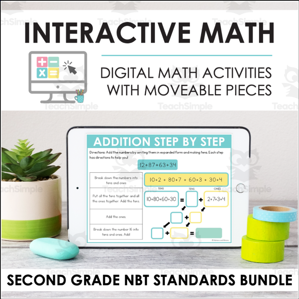 An educational teaching resource from Markers and Minions entitled Digital Math for 2nd Grade NBT Standards - (BUNDLE of Slides + Self-Grading Quiz) downloadable at Teach Simple.