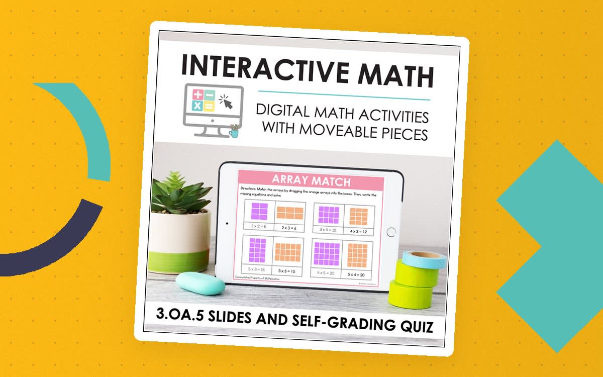 An educational teaching resource from Markers and Minions entitled Digital Math for 3.OA.5 - Multiplication Properties (Slides + Self-Grading Quiz) downloadable at Teach Simple.