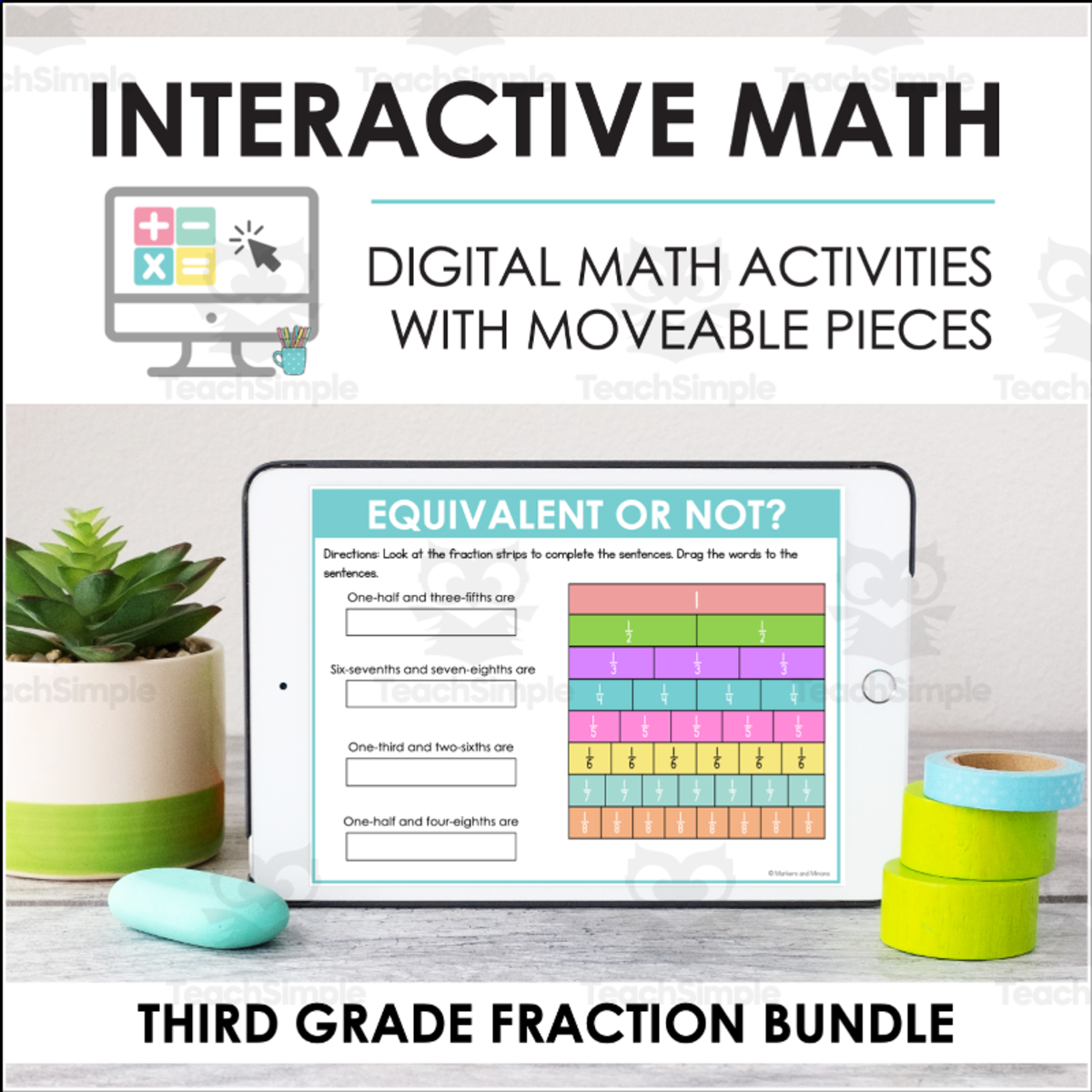 An educational teaching resource from Markers and Minions entitled Digital Math for 3rd Grade NF Standards - (BUNDLE of Slides + Self-Grading Quiz) downloadable at Teach Simple.